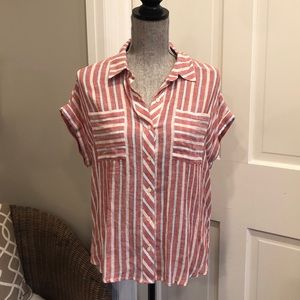 NWT Lucky Brand Red Stripe Linen Button Down Shirt